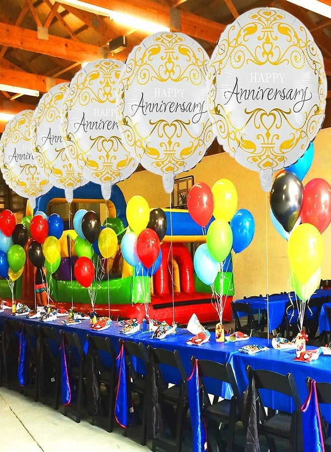 AMFIN® (Pack of 6) Happy Anniversary Round Foil Balloons for Wedding, Anniversary, Party Decoration/Anniversary Decorations Items Combo for Home Balloon - White & Golden - Image 4